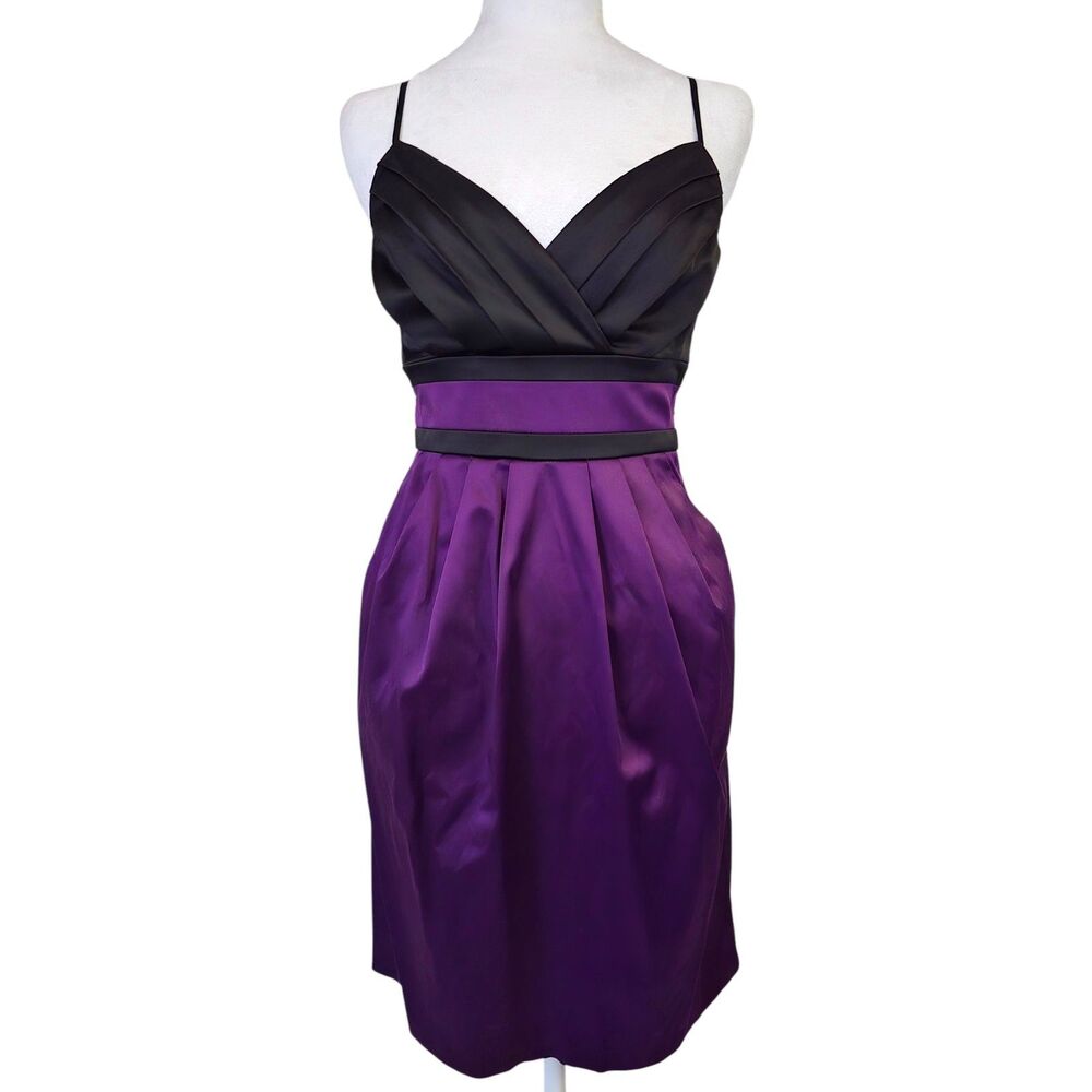 VTG Y2K Trixxi Babydoll Mini Dress Tulip Pockets Purple Black Tie Hoco Elegant